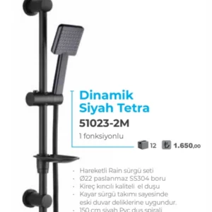 Tema Dinamik Siyah Tetra Sürgülü Duş Seti